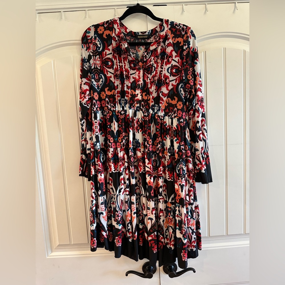Reborn Black and Red Floral Long Sleeve Dress